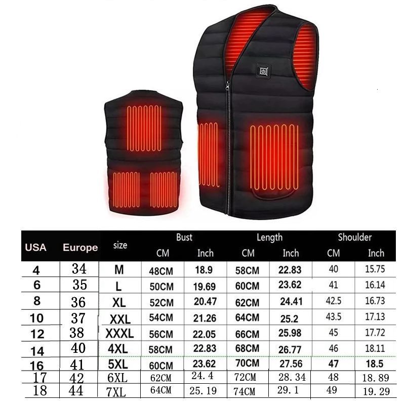 Mens Vests Men Autumn winter Smart heating Cotton Vest 9 area Heated V neck vest Women Outdoor Flexible Thermal Winter Warm Jacket M7XL 221122