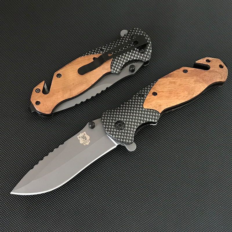 Wooden Handle Liome X50 Folding Knife Outdoor Camping Multifunctional Tactical Survival Security Defense Pocket Knives
