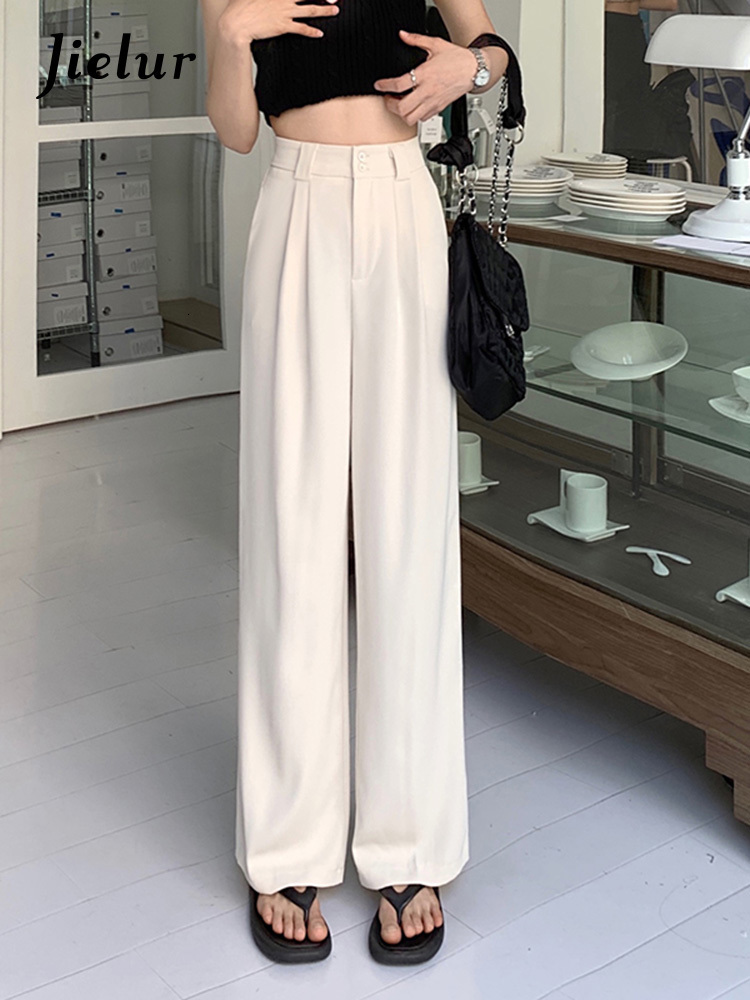 Women's Pants Capris Jielur Office Lady Suit Women High Waist Loose Black Khaki Trousers Woman Basic Korean Chic Wide Leg Female 221122