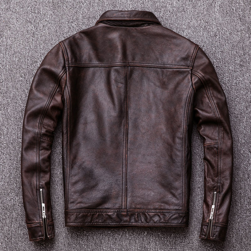 Men's Leather Faux Vintage Genuine Jacket Men 100% Cowhide Red Brown Black Natural Jackets Man Coat Autumn Clothing M174 221122