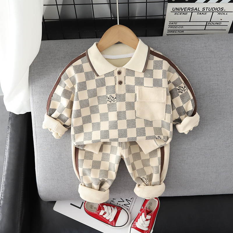 2024 Spring Autumn Children Boys 2PCS Clothing Set Plaid Sweatshirts Pants Baby Boys Clothes Sports Suits