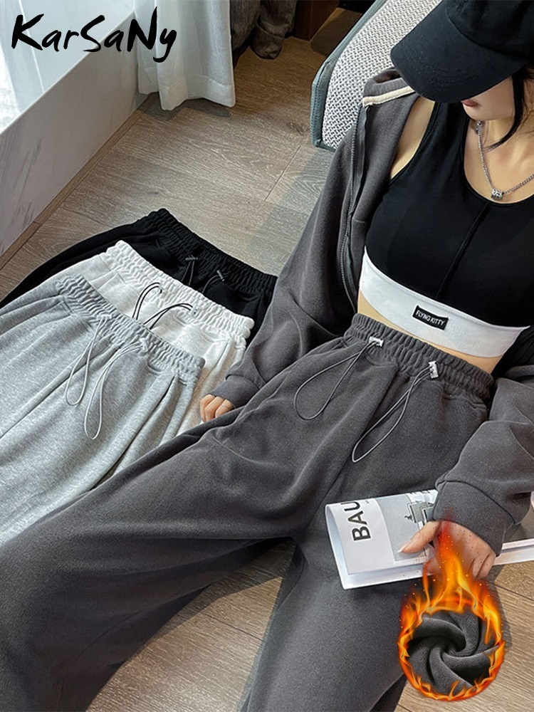 Womens Pants Capris Autumn Winter Warm Sweatpants Fleece Trousers Solid Lose Thick Casual Cotton 221122