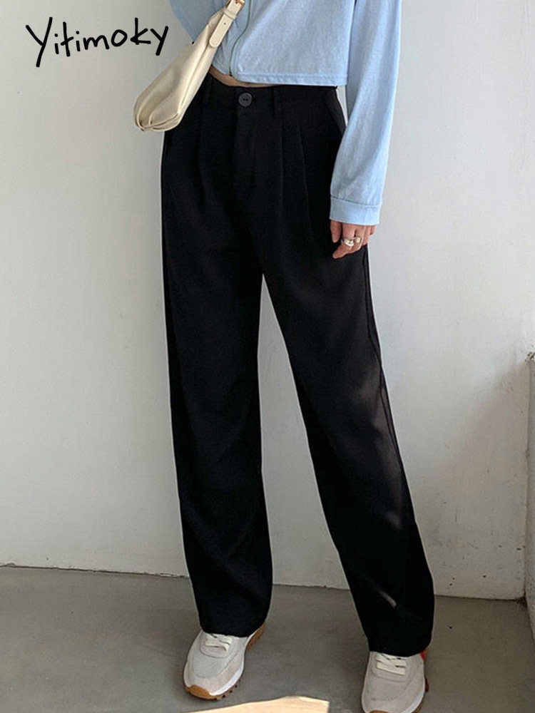 Women's Pants Capris Yitimoky Straight for Women Casual Elegant Vintage Loose Wide Leg Ladies Office Black Trousers High Waist Baggy Korean 22112