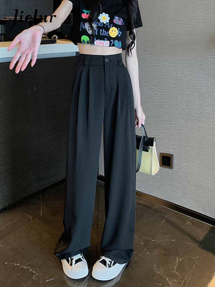 Women's Pants Capris Jielur Summer Elastic Waist Suit Women Office Lady Fashion Casual Straight Slim Loose Trousers Woman Pink Black 221122