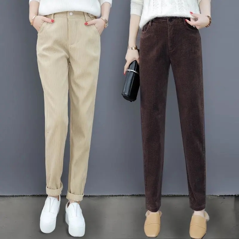 Women's Pants Capris Corduroy Harem For High Waist Slim Stretch High-Quality Cotton Chic Casual Trousers 221122