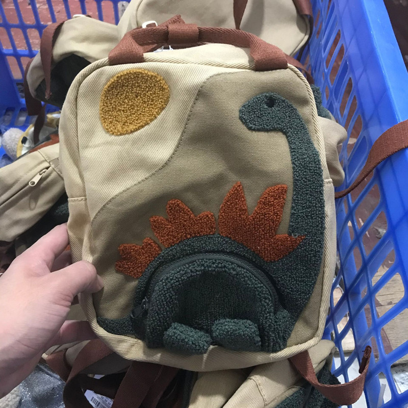Backpacks Embroidery Sun Long Neck Small Dinosaur Hook Hair Embroidered Cartoon Canvas Kindergarten Children 221122