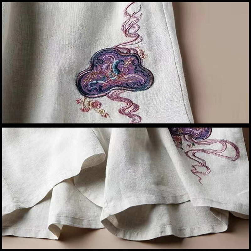 Women's Pants Capris Lucyever Vintage Embroidery Bow Wide Leg Women Loose Elastic Waist Cotton Linen Woman Summer Casual Trousers 221122