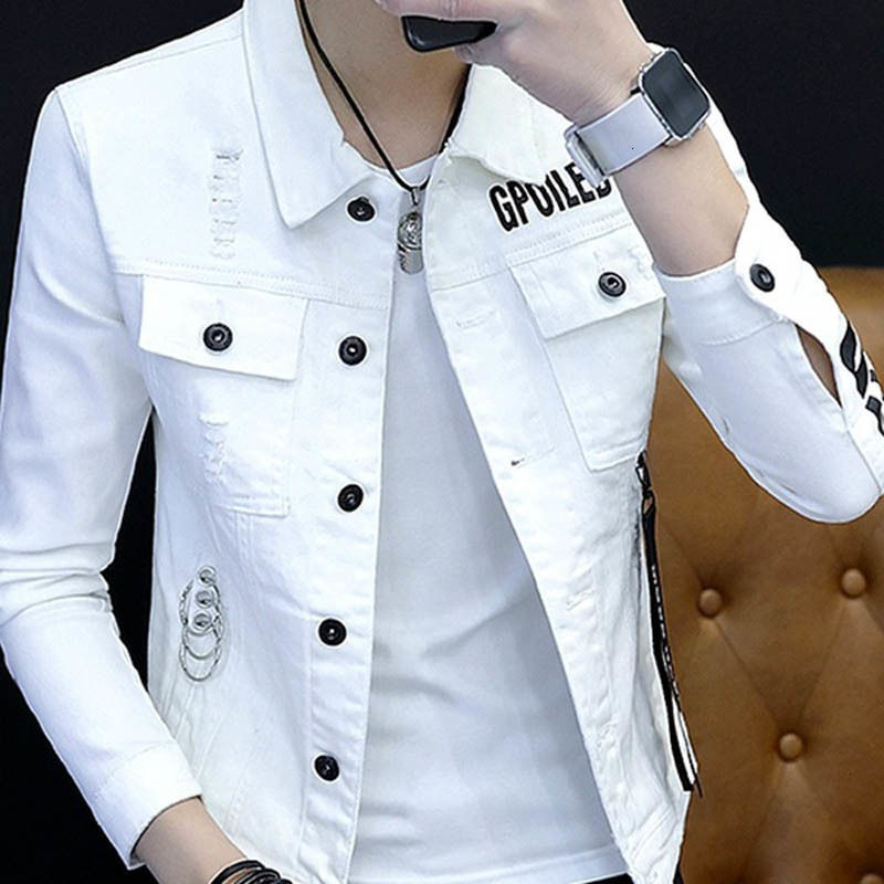 Men's Jackets Men's Denim Jacket Spring Autumn Letter Printed Greyredblackwhite Slim Cowboy Handsome Clothes Teenagers Denim Coat 221121