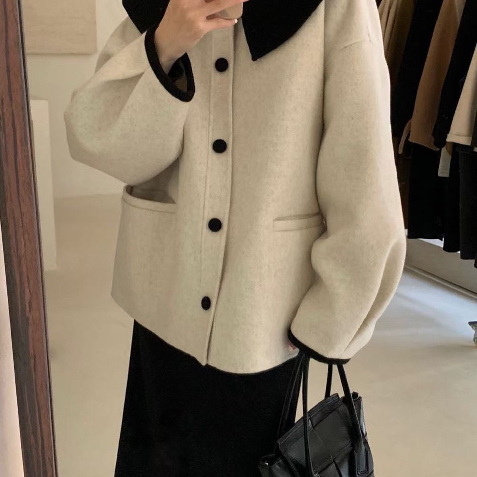 Women's Wool Blends Fashion Autumn Lapel Single Breasted Solid Coat Women Short Loose Casual Streetwear Manteau Femme 221121