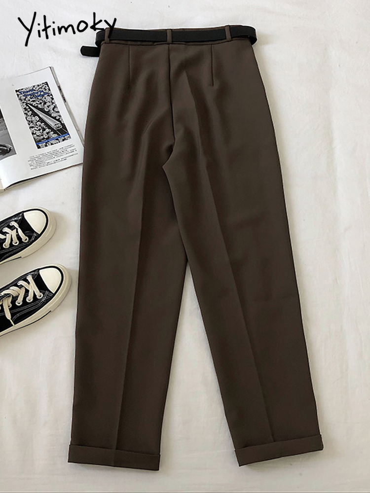 Women's Pants Capris Yitimoky Woman Suit Cuffs Spring Autumn Casual High Waist Ankle Length Elegant Office Ladies Harem with Belt 221122