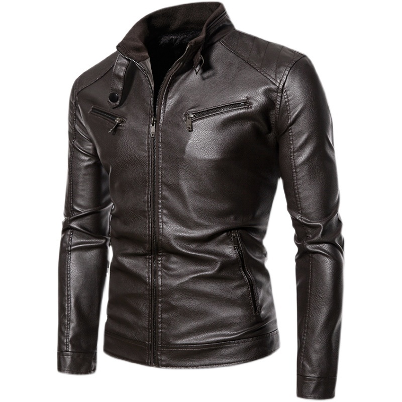 Men's Leather Faux Pu Jacket Winter Fleece Motorcycle Faur Coat Man Stand Collar Casual Windbreaker Hombre Outwear 221122