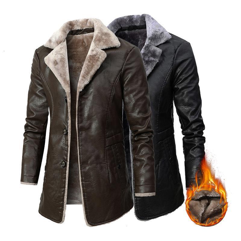 Men's Leather Faux Men Long Fleece Jacket Winter Casual Thick Parkas Male Outfit Warm Vintage Pocket Breasted Jackets Coat 221122