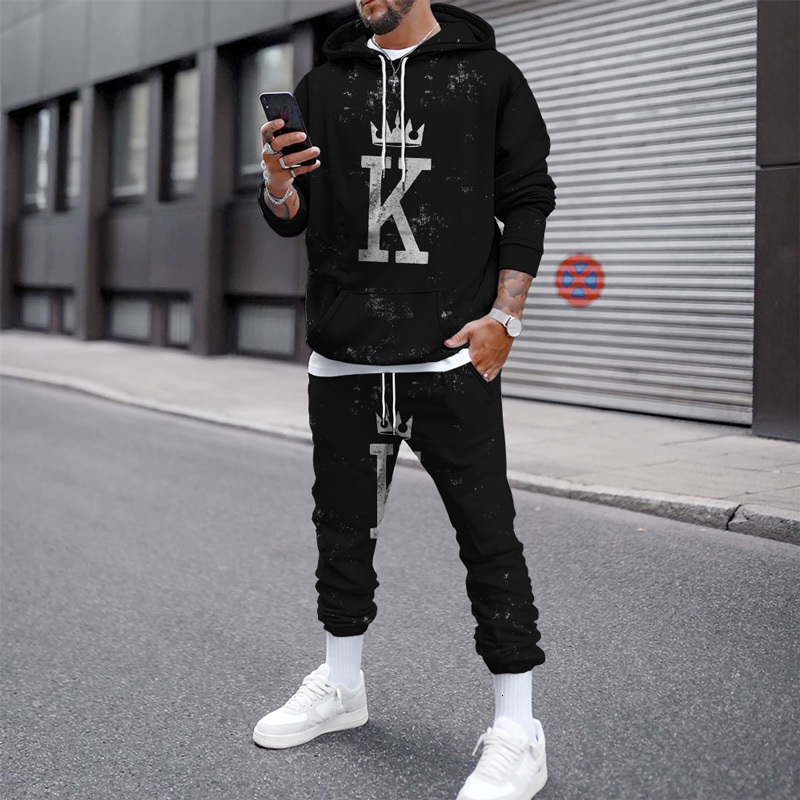 Men's Hoodies Sweatshirts Winter Suit Thermal Spring Sweater Jumper Pants 2Pcs Sports 3D Playing Cards 221122