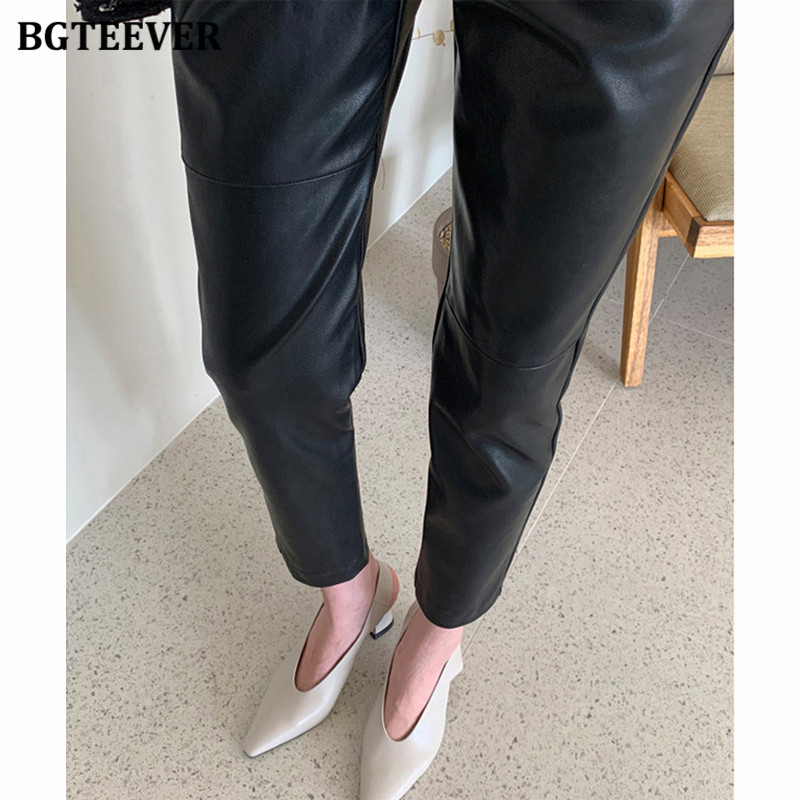 Women's Pants Capris BGTEEVER MIidi Waist Spliced Loose Leather Autumn Solid Zipper PU Trousers Straight Female 221122