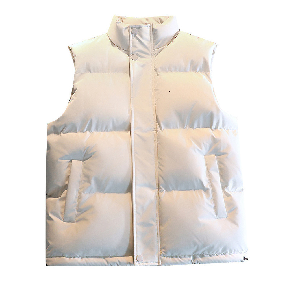 Mens Vests White Vest Jacket Fashion Clothing Autumn Winter Cotton Padded Sleeveless Jackets Solid Color Warm Thick Waistcoat 221122