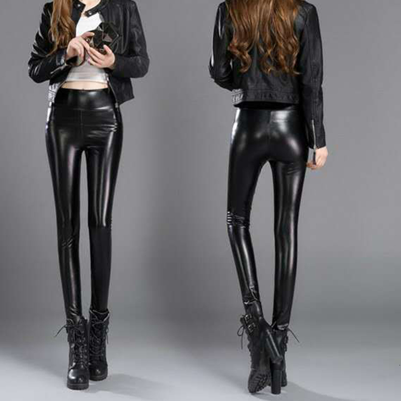 Women's Pants Capris Lucyever Autumn Winter Faux Leather Women High Waist Skinny Plush Warm Leggings Black Sexy Slim Fit Pencil Trousers 221122