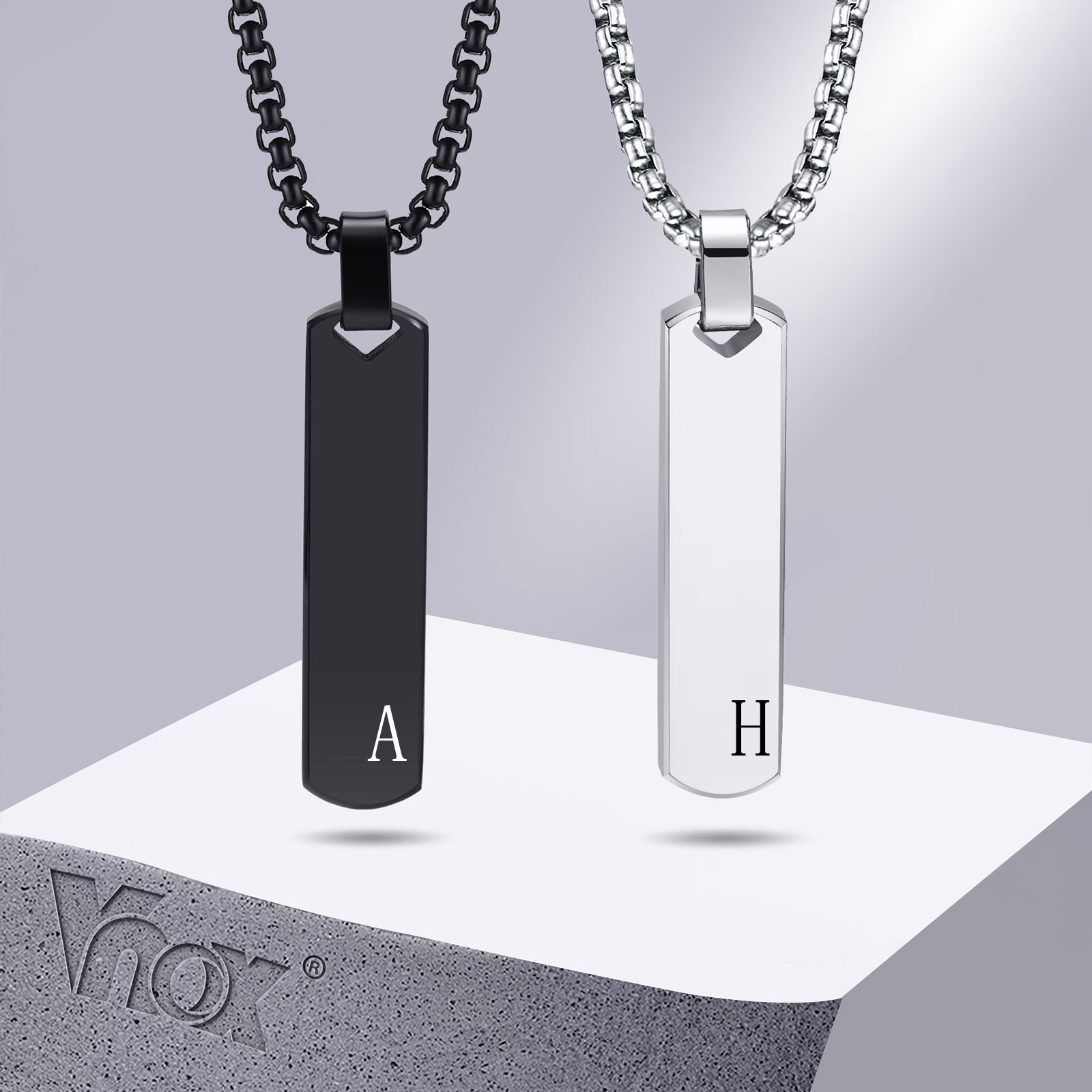 Initial Bar Necklace for Him Men Thick Geometric Vertical Pendant with A-Z Letters Custom Name English Letter Necklace DIY Punk Jewelry Gift Casual Si