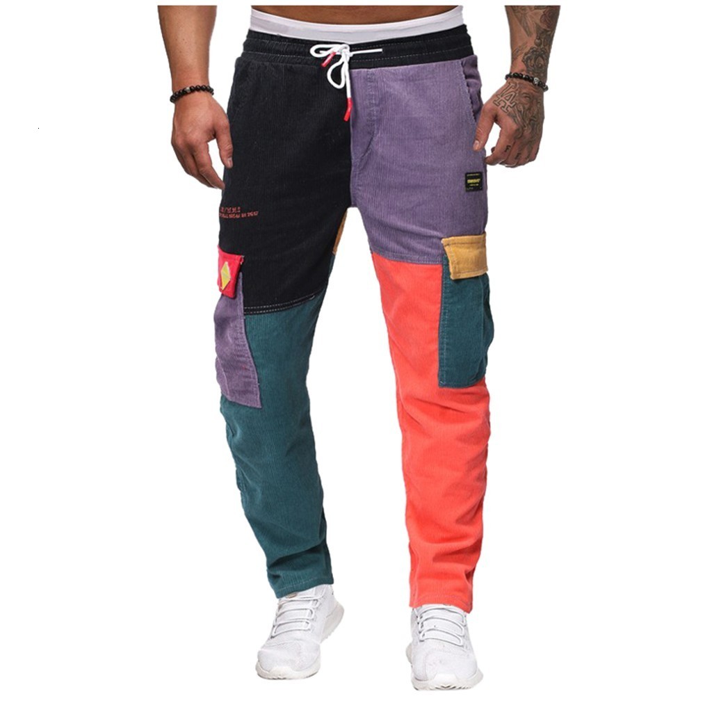 Men's Tracksuits Twill Stretch Pants Casual Work Trouser Splicing Men Sport Pocket Overalls Corduroy pants 221122