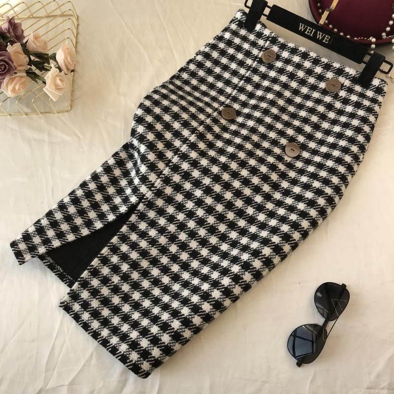 Skirts Woolen Winter Skirt Womens Thickened MidLength Vintage Plaid A Line High Waist Office Lady Mujer Faldas Ropa 221122