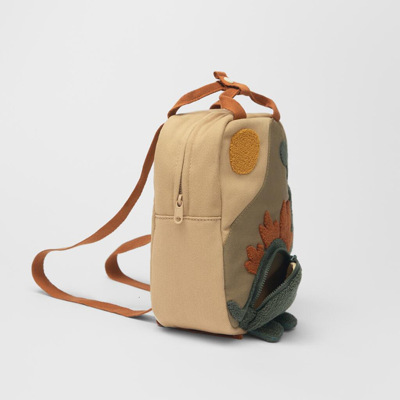 Backpacks Embroidery Sun Long Neck Small Dinosaur Hook Hair Embroidered Cartoon Canvas Kindergarten Children 221122