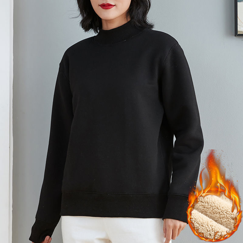 Womens Hoodies Sweatshirts Winter Thicken Sweatshirt Casual Loose Lambwool Half Turtleneck Pullover Streetwear Warm Tops Fleece Lined Sudaderas 221122