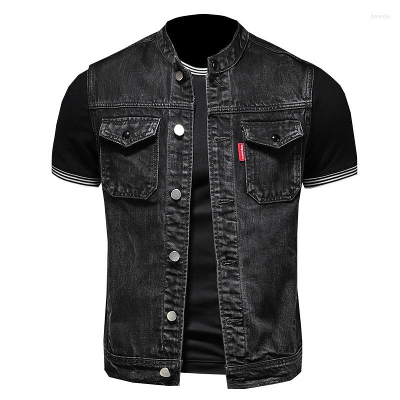 Motorcycle Apparel Retro Jean Jacket Men's Denim Vest Coats Slim Black Stand Collar Sleeveless Style Waistcoat Coat Cowboy Brand
Motorcycle Apparel Retro Jean Jacket Men's Denim Vest Coats Slim Black Stand Collar Sleeveless Style Waistcoat Coat Cowboy Brand