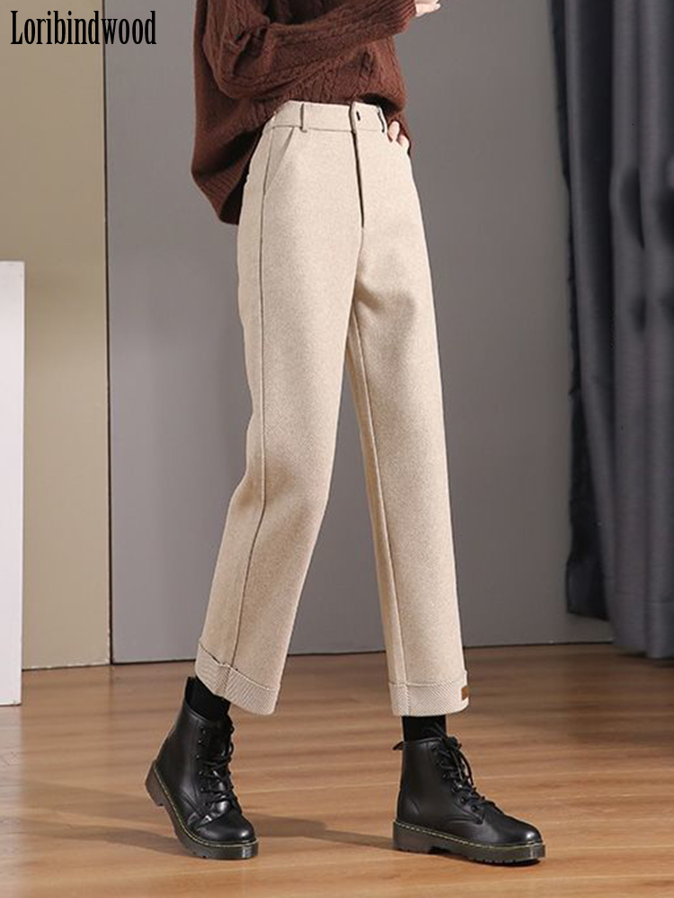Women's Pants Capris Loribindwood Nine-cent Wool Wide-leg for Spring/fall High-waisted Droopy Loose Straight 221122