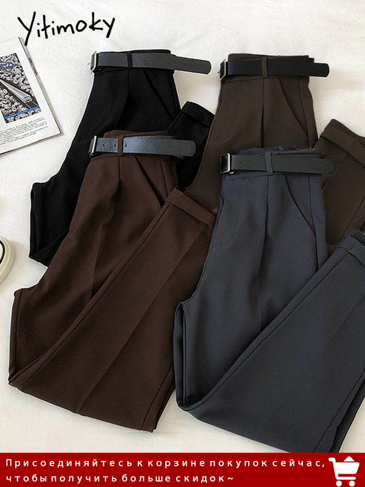 Women's Pants Capris Yitimoky Woman Suit Cuffs Spring Autumn Casual High Waist Ankle Length Elegant Office Ladies Harem with Belt 221122