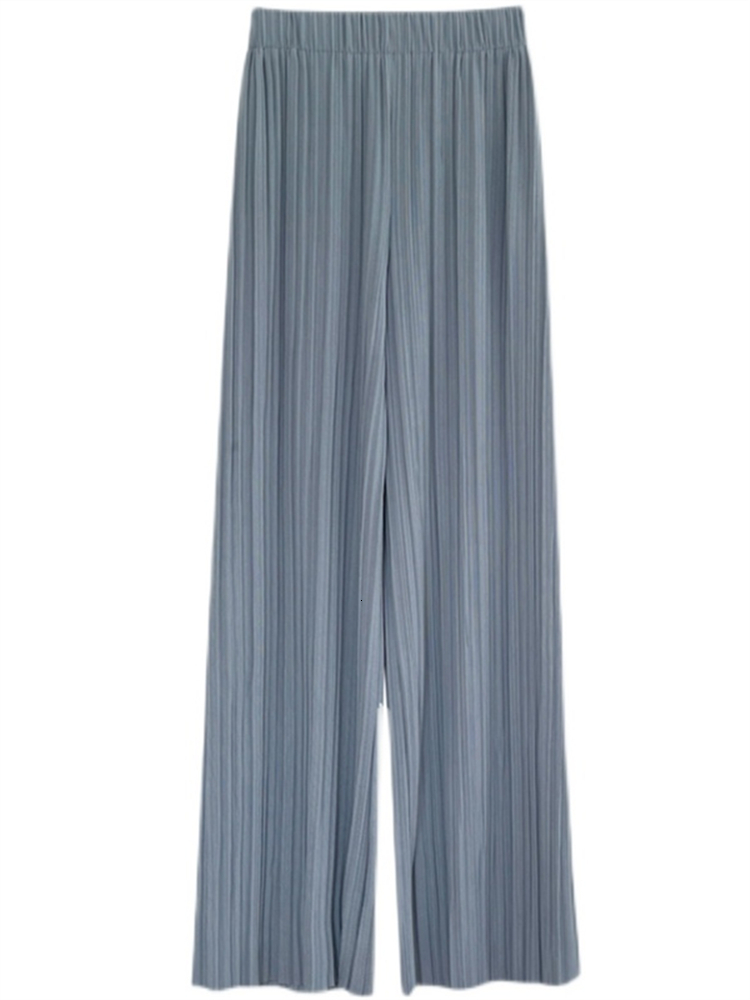 Women's Pants Capris Pleated Wide Leg Summer Elegant High Waist Knitted Female Straight Casual Loose Chic Trouses 221122