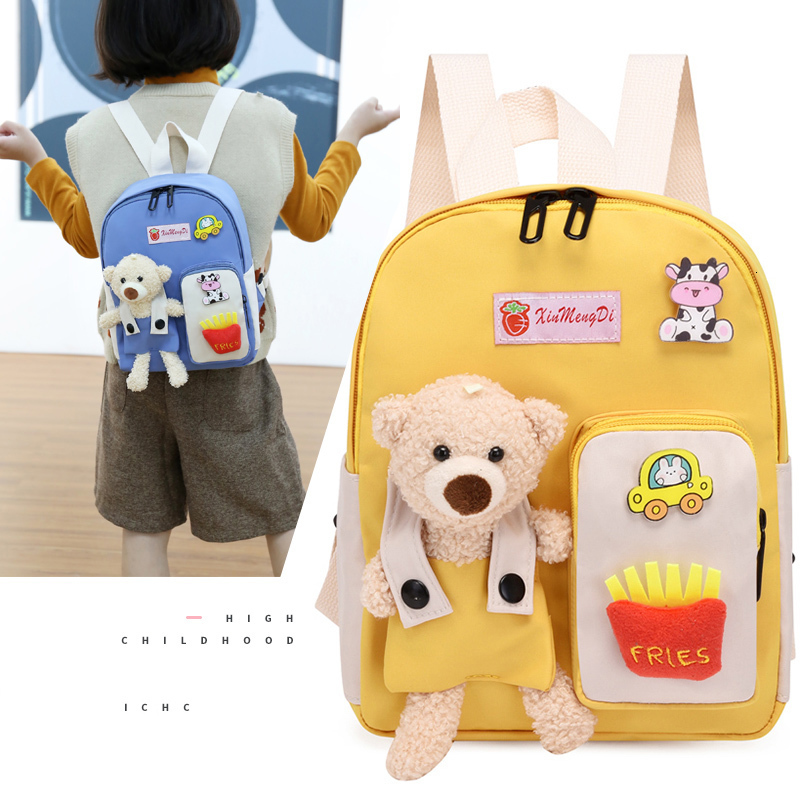 Backpacks Cartoon Bear Canvas School Bags For Gilr Cute Kids Kindergarten School Children Girls Boy Book Back Pack 221122