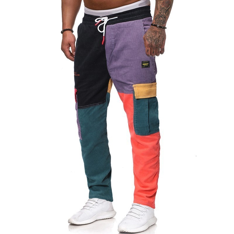 Men's Tracksuits Twill Stretch Pants Casual Work Trouser Splicing Men Sport Pocket Overalls Corduroy pants 221122