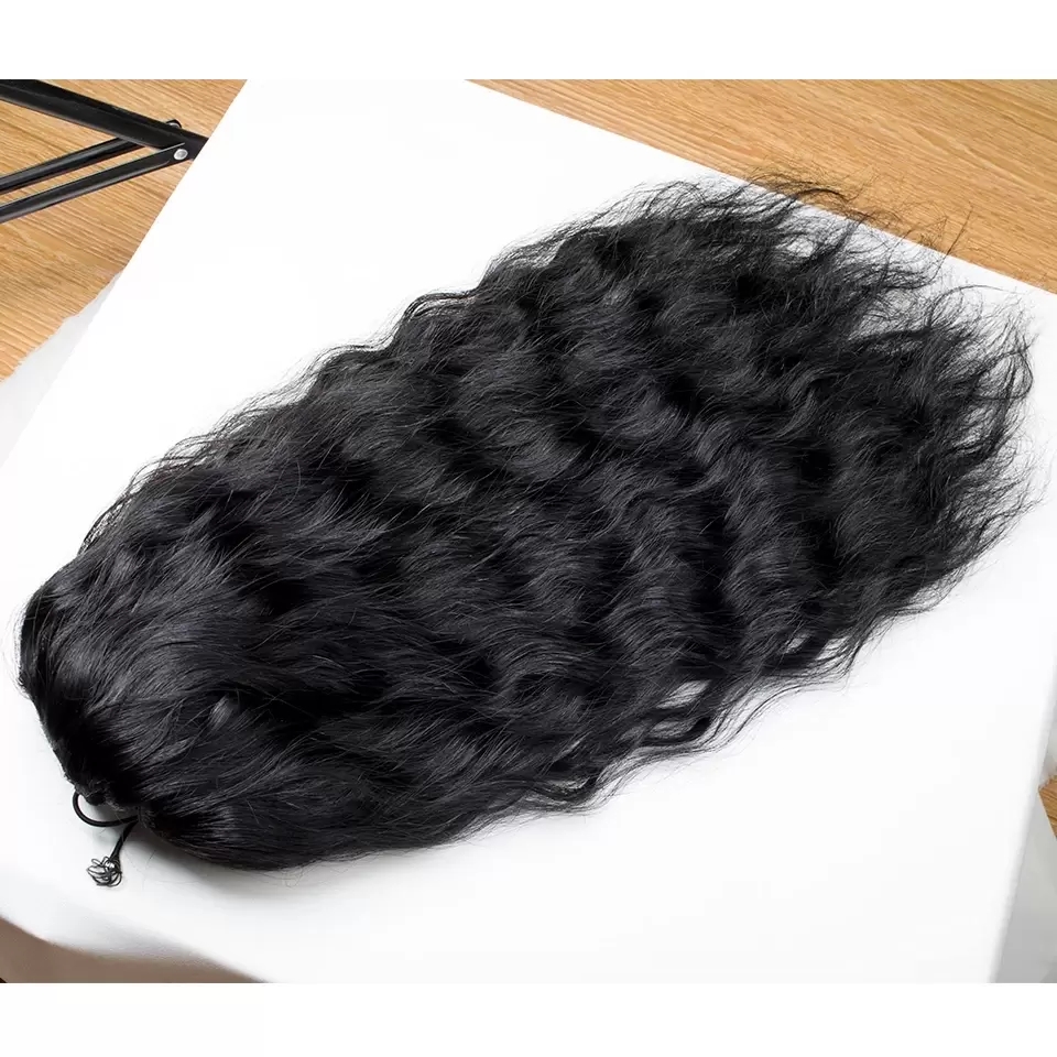 Fashion youg girl curly ponytail braided deep wave drawstring ponytail hairpiece 100g-160g clip in brazilian hair ponytail extension natural black 1b