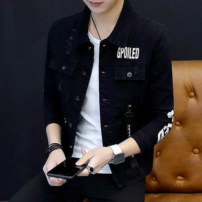 Men's Jackets Men's Denim Jacket Spring Autumn Letter Printed Greyredblackwhite Slim Cowboy Handsome Clothes Teenagers Denim Coat 221121