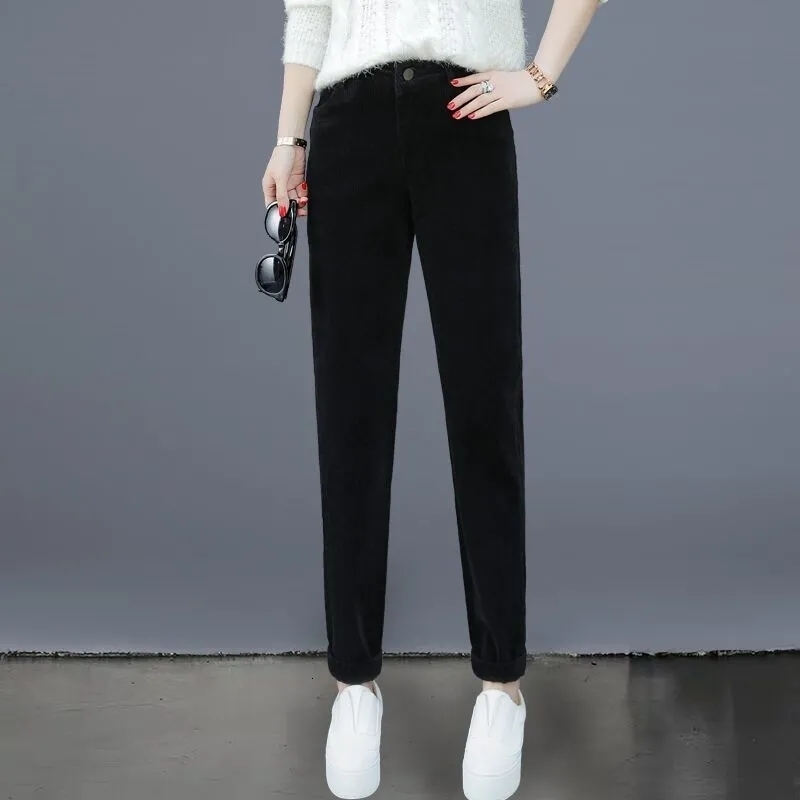 Women's Pants Capris Corduroy Harem For High Waist Slim Stretch High-Quality Cotton Chic Casual Trousers 221122