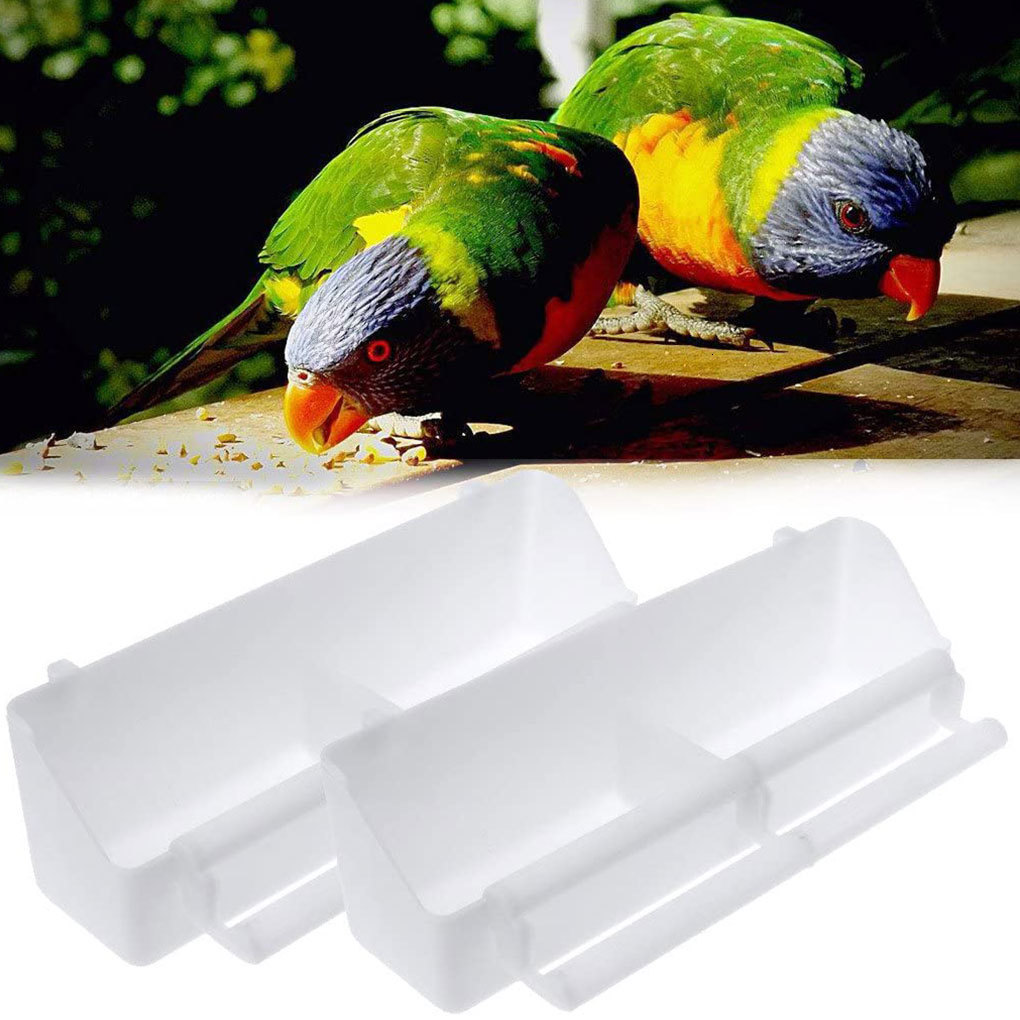 Other Pet Supplies 2Pcs Bird Hanging Feeder with Perch Plastic White Cage Bird Food Box Feed Cup Container 221122q