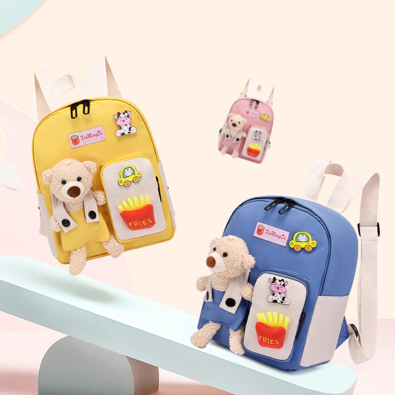 Backpacks Cartoon Bear Canvas School Bags For Gilr Cute Kids Kindergarten School Children Girls Boy Book Back Pack 221122
