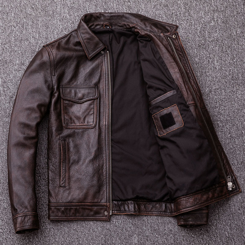 Men's Leather Faux Vintage Genuine Jacket Men 100% Cowhide Red Brown Black Natural Jackets Man Coat Autumn Clothing M174 221122