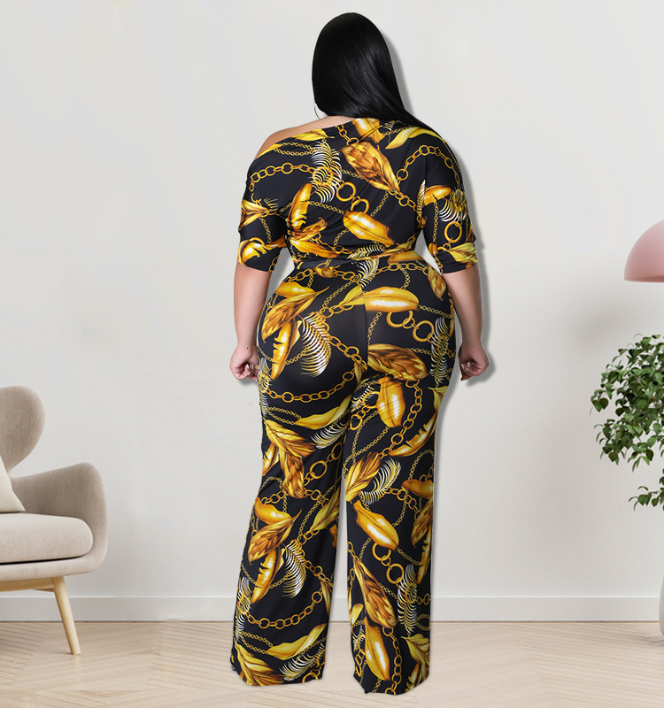 Women's Plus Size Tracksuits Perl Vintage Printed Jumpsuit for Women Fashion Wide Led Rompers Plus Size Summer Outfit Casual Bandage Overall stre