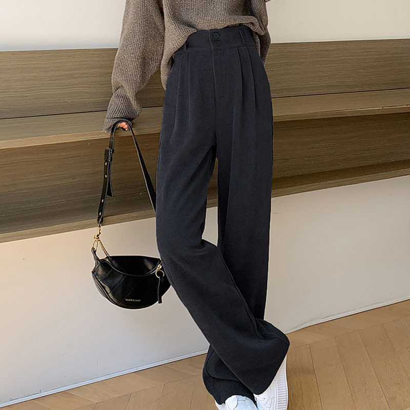 Women's Pants Capris Winter Corduroy High Waist Autumn Vintage Korean Casual Loose Fashion Women Streetwear Straight Trousers Joggers 221122