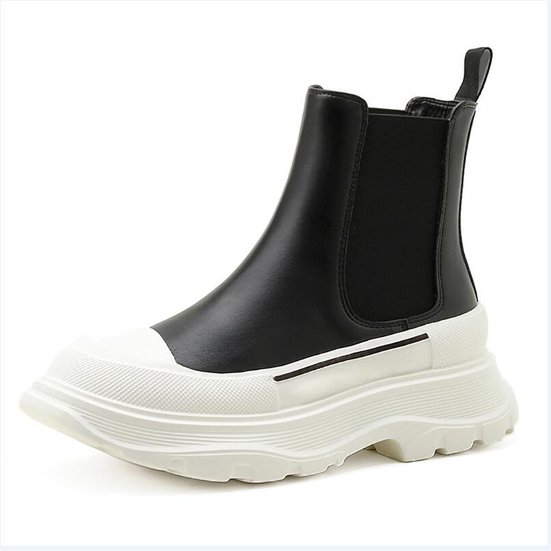 Women Chelsea Boots Thick Bottom Woman Chunky Boot Round To…