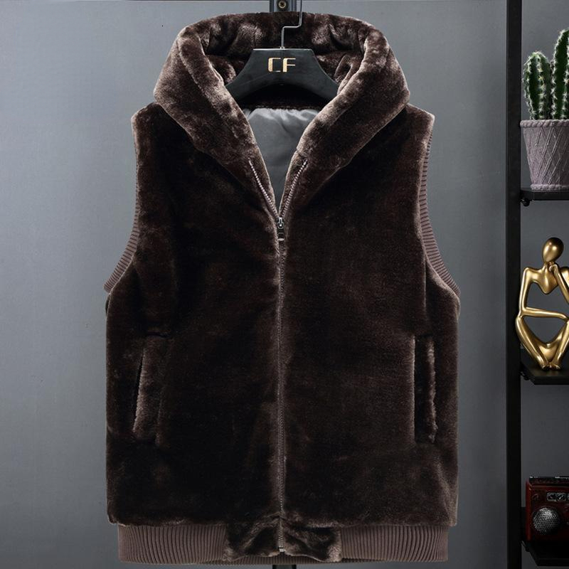 Mens Vests Sleeveless Jacket Men Hooded Warm Thermal Witnter Faux Fur Vest Male Plush Flannel Coat Fluffy Fleece Waistcoat Autumn 221122