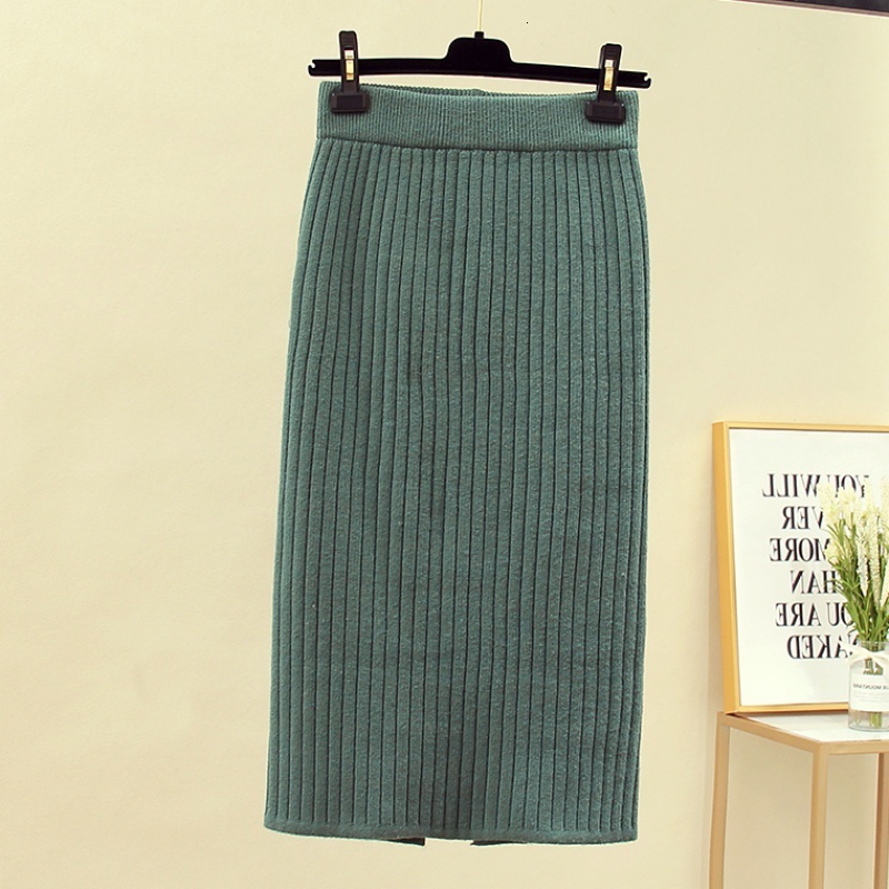 Skirts Vintage Women thick sweater skirt Elastic High Waist Pleated Midi knitted Skirt Pencil female solid elegant Spring summer 221122