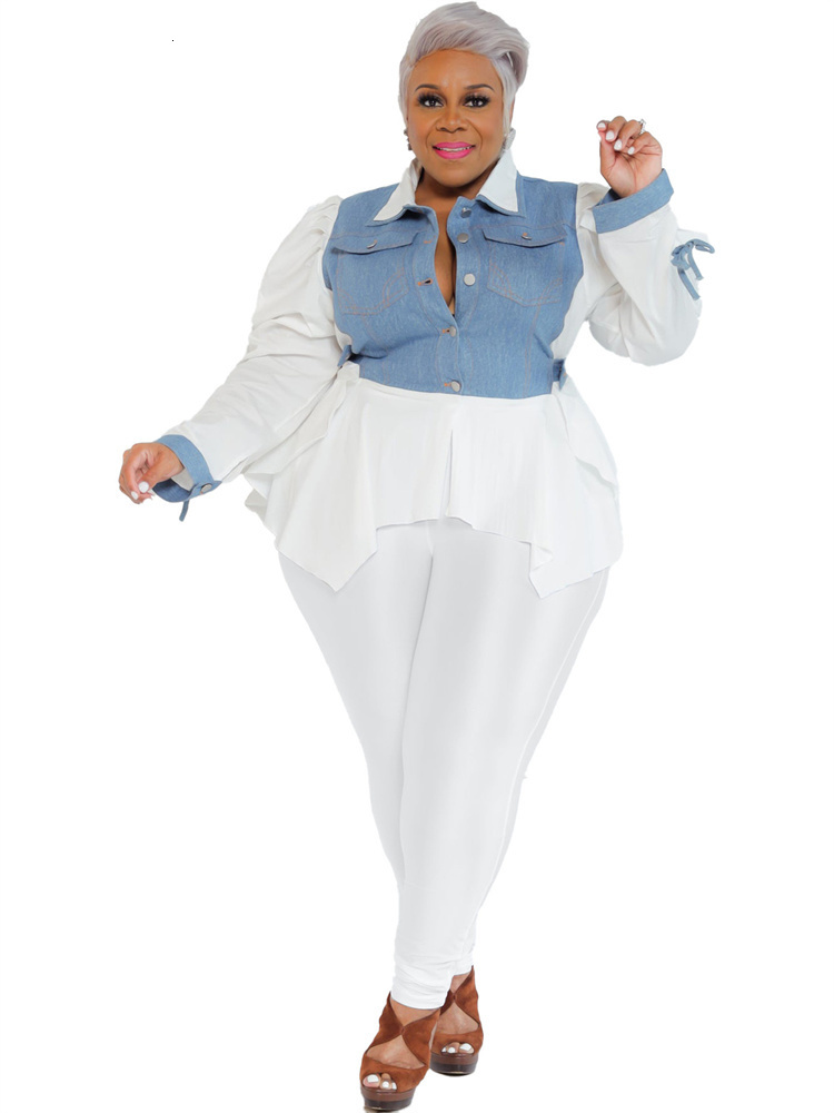 Women's Plus Size Tracksuits Wmstar Plus Size Two Piece Outfits Women Solid Patchwork Puff Sleeve Leggings Sets Fashion Matching suit Wholesale D