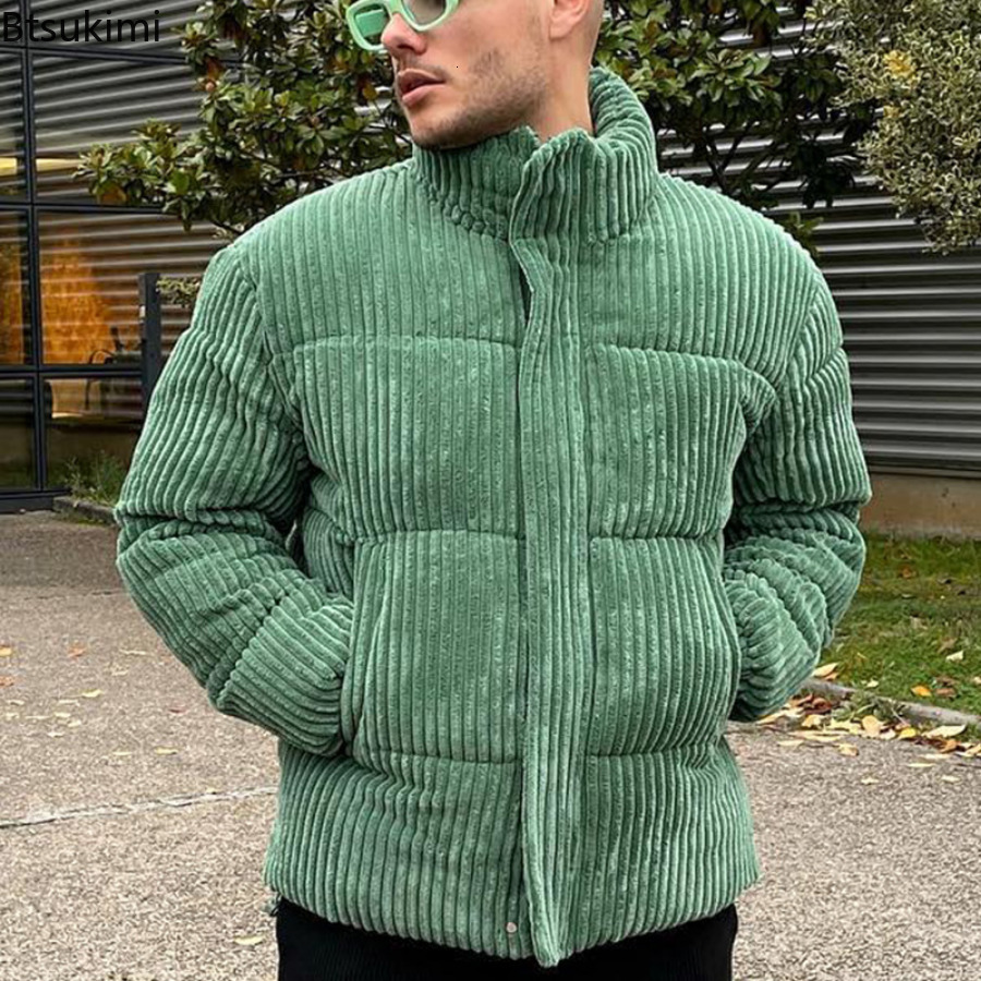 Mens Down Parkas Autumn Winter Green Corduroy Jacket Fashion Casual Bread Warm Thick Parker Cotton Male 221122