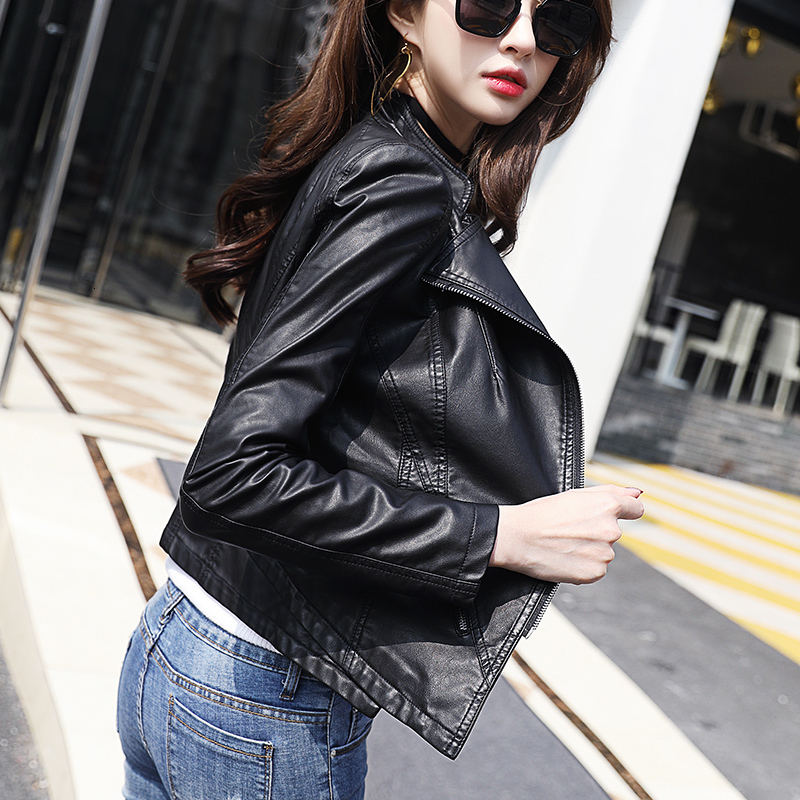 Women's Leather Faux Jacket Fashion Black Motorcycle Women Zippers Basic Coat Biker 4XL C-2 221122