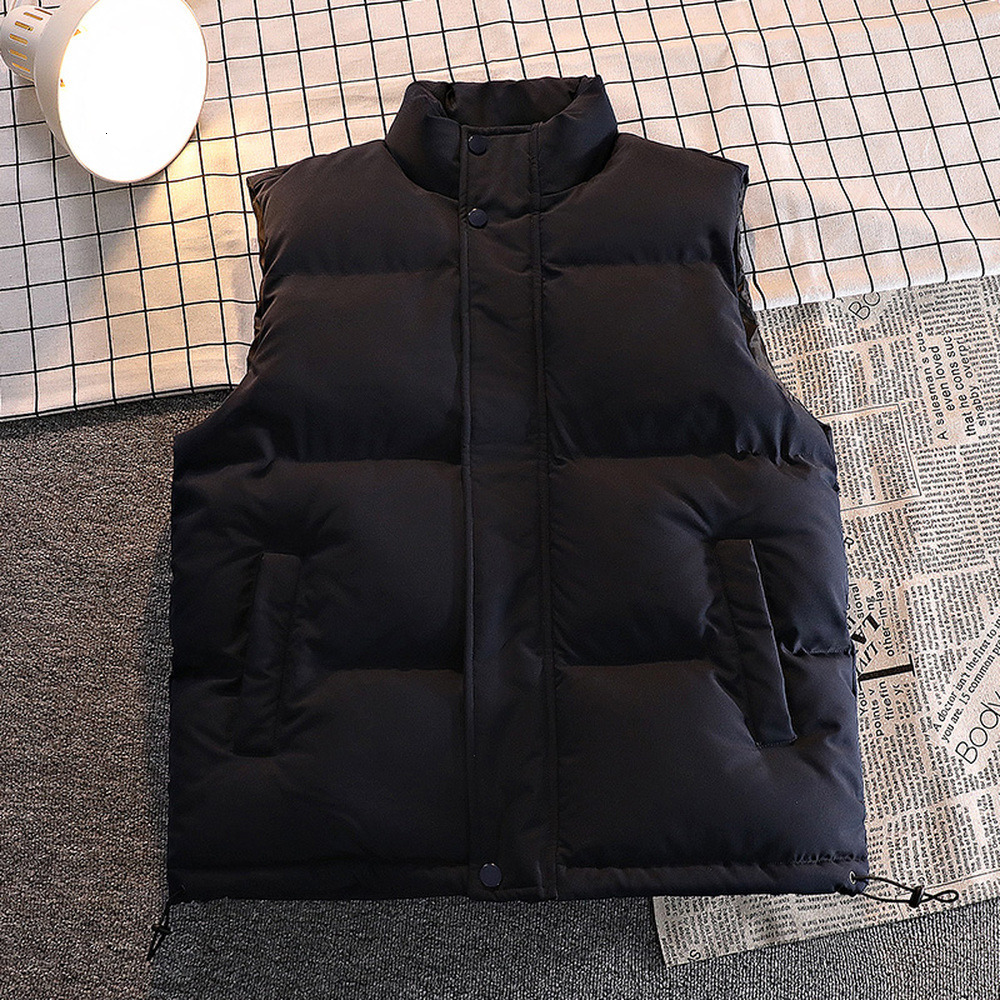 Mens Vests White Vest Jacket Fashion Clothing Autumn Winter Cotton Padded Sleeveless Jackets Solid Color Warm Thick Waistcoat 221122
