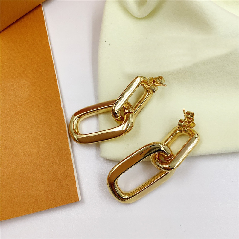 Vintage Clover Stamps Ear Hoops Women Charm Earrings Golden Rectangle Eardrops Birthday Gift With Box
