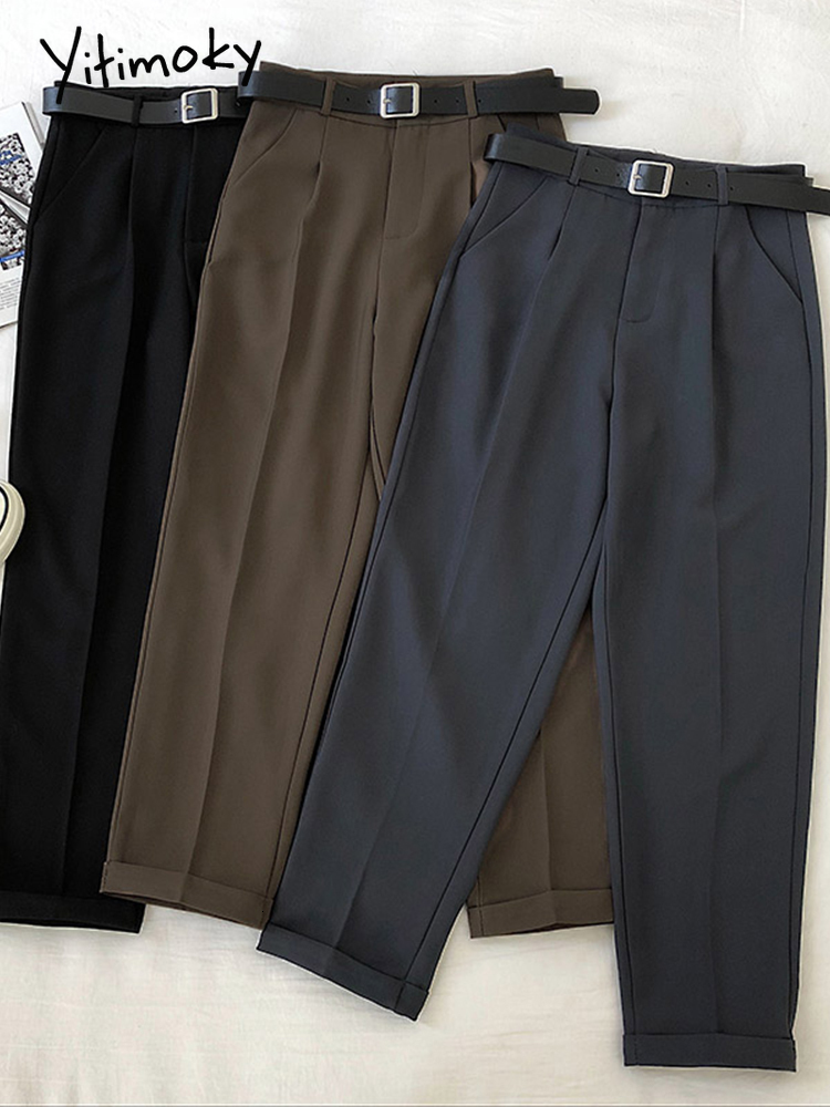 Women's Pants Capris Yitimoky Woman Suit Cuffs Spring Autumn Casual High Waist Ankle Length Elegant Office Ladies Harem with Belt 221122