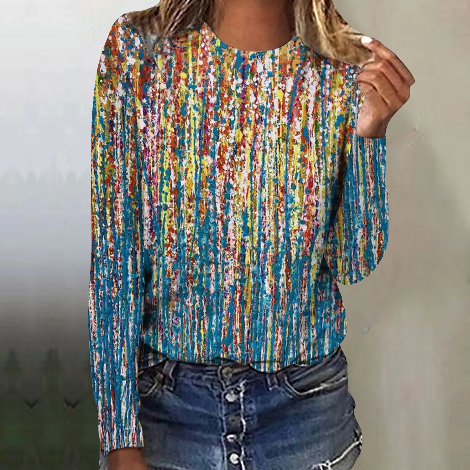 Womens TShirt Ladies Vintage Long Sleeve Autumn Winter Floral Print Tee Shirt Round Neck Top Everyday Street Casual Pullover 221122