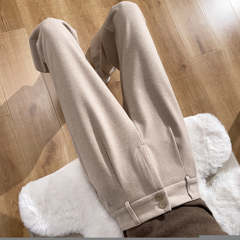 Women's Pants Capris Woolen Wide-leg Women Fall Winter Elastic High-waisted Trousers Female Vintage Thick Fleece Straight Pant 221122